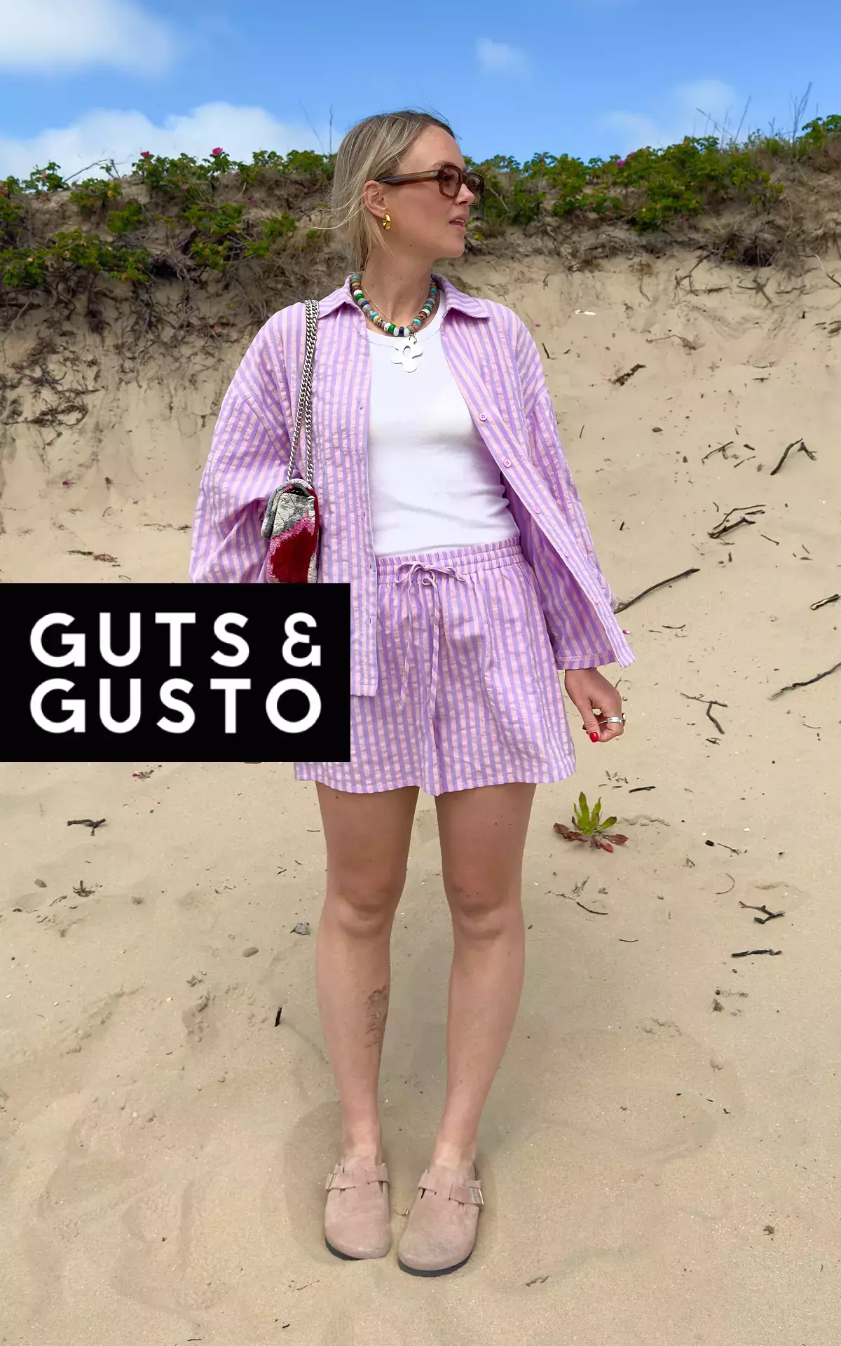 Shorts with stripes - Purple Light Pink | Guts & Gusto