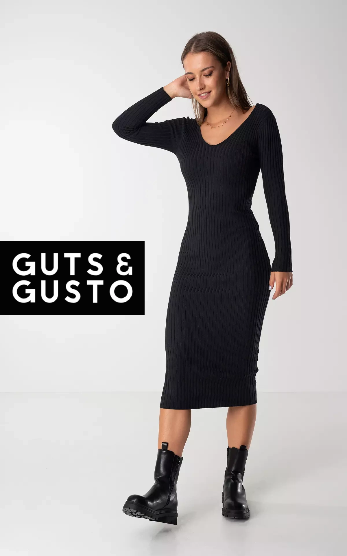 Maxi rib jurk met v-hals Guts Gusto